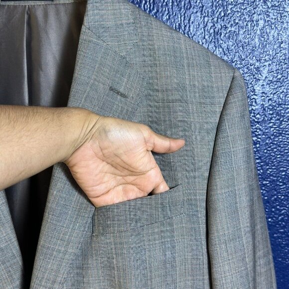 Giorgio Cavalli Men’s 46R Beige Windowpane Wool DBL Vent Blazer Italy Office - Picture 6 of 14